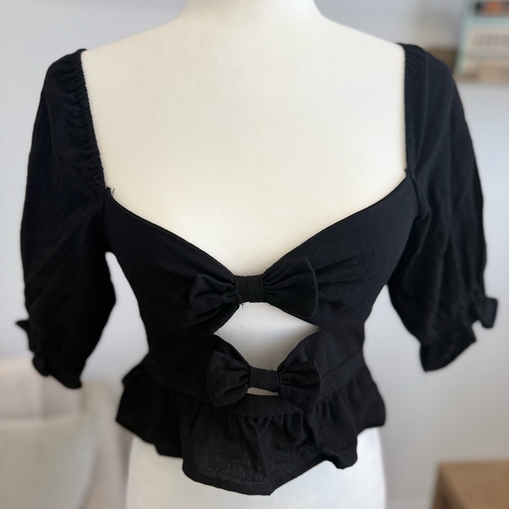 Chic Black Bow Accent Women's Blouse